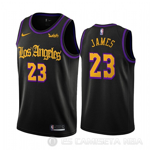 Camiseta Lebron James #23 Los Angeles Lakers Ciudad 2019-20 Negro - Haga un click en la imagen para cerrar